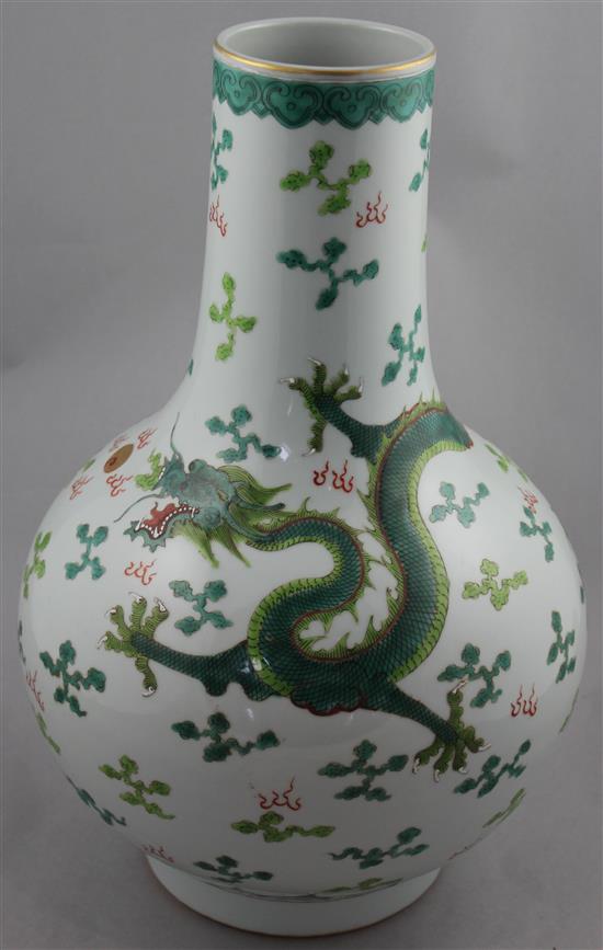 A large Chinese enamelled porcelain dragon bottle vase, Jiaqing mark but later, 41cm